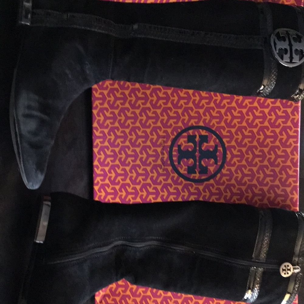 Tory Burch Riding Boots Black Suede
